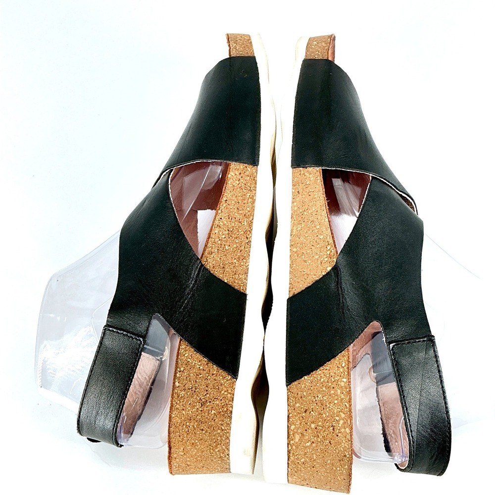 Pikolinos Black Size 9.5 Leather Crisscross Wedge Slingback Sandals Mahon Spain - Picture 6 of 13